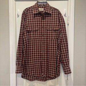 King Ranch Two Pocket Button Up Shirt Men’s Med Red Plaid Cowboy Western Cotton
